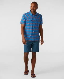 Budget ❤️ Stio Men's Eddy 👕 Shirt SS 👏 -Stio Sales Shop M Eddy Shirt SS Blue Jolt Plaid 3