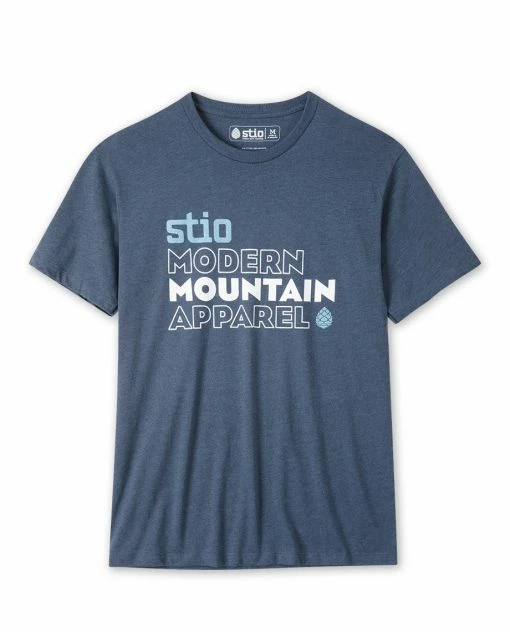 Best deal 🎉 Men's Stio Stacked Tee ⭐ -Stio Sales Shop M Private Label Modern Mountain Tee Navy Heather