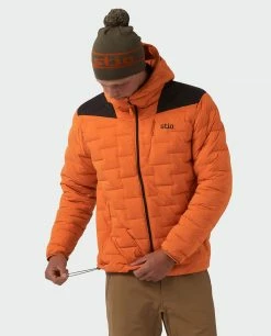 Wholesale 😀 Stio Men's Skillet Stretch Down Hooded Jacket 🔔 -Stio Sales Shop M Skillet Stretch Down Hooded Jacket Basecamp Orange 3