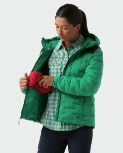Hot Sale 🔥 Stio Women's Skillet Stretch Down Hooded Jacket 😍 -Stio Sales Shop W Skillet Stretch Down Hooded Jacket Greenery 3
